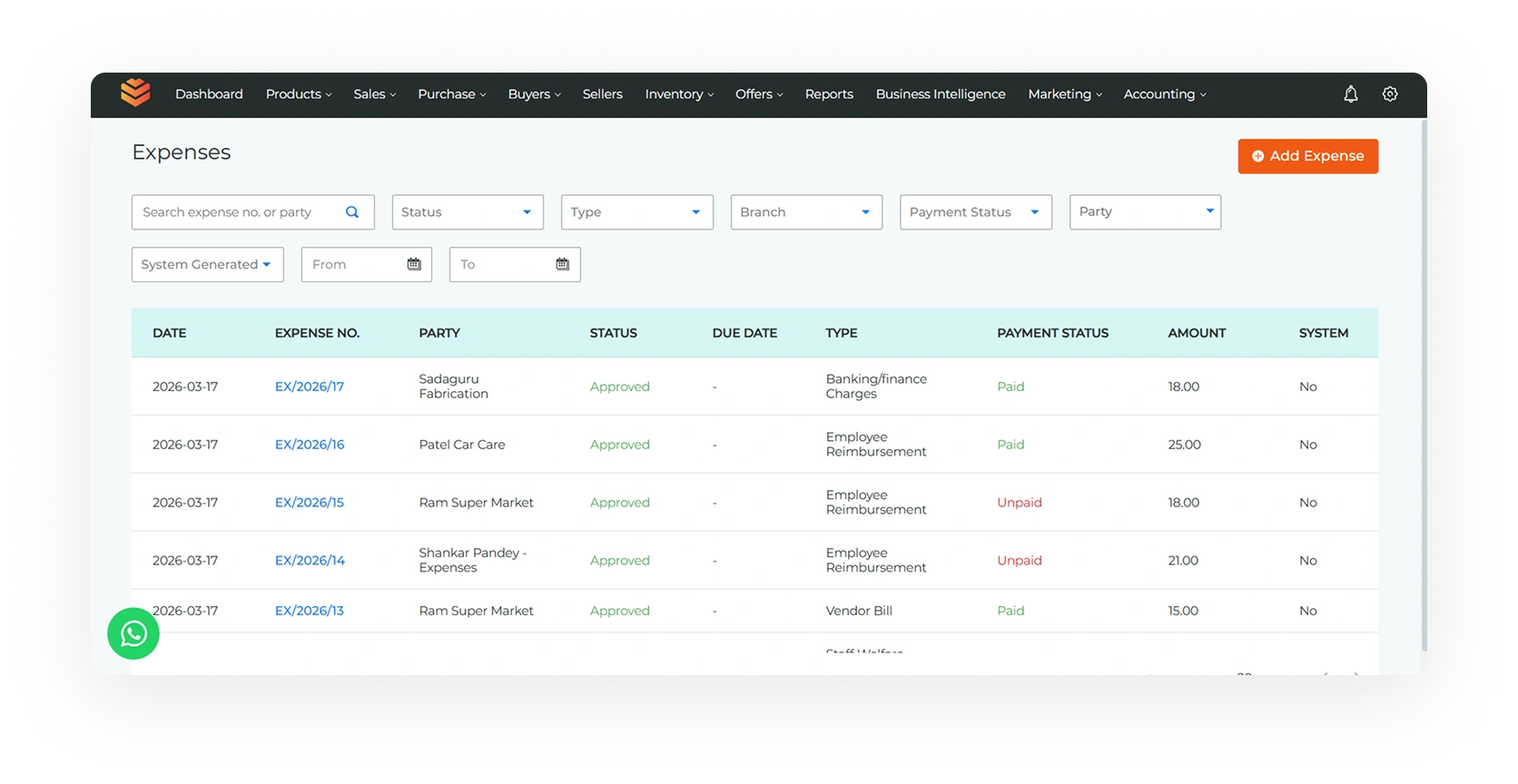 Expenses report preview